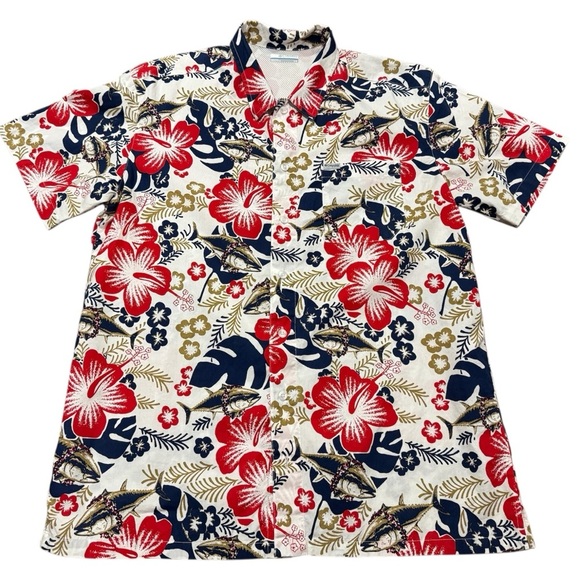 Columbia PFG Trollers Best Vented Floral Fish Short Sleeve Fishing Shirt Large - Picture 1 of 11